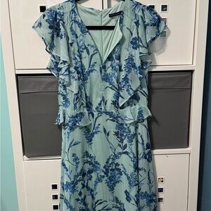 Tommy Hilfiger Light Aqua Midi Dress with Blue Floral Print